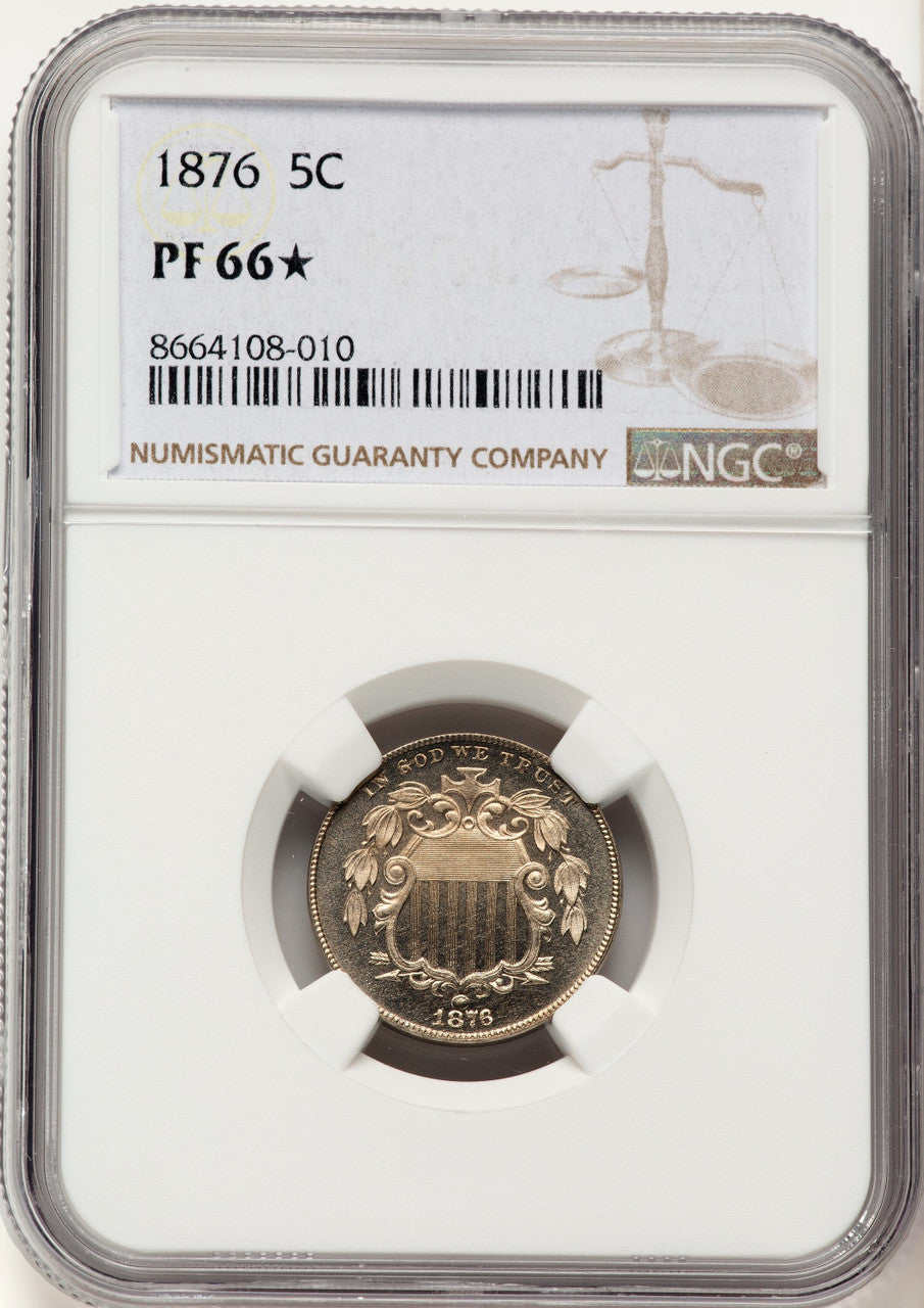 1876 5C Proof Shield Nickel NGC PR66