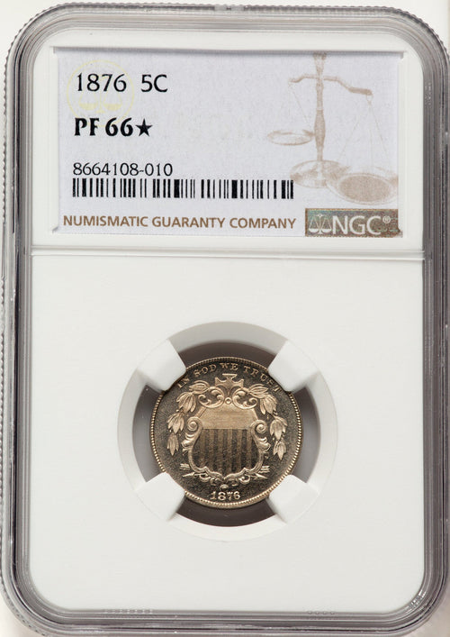 1876 5C Proof Shield Nickel NGC PR66
