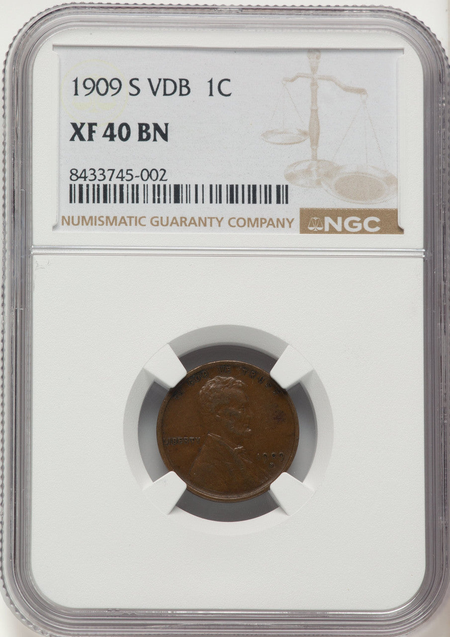 1909-S 1C VDB BN Lincoln Cent NGC XF40
