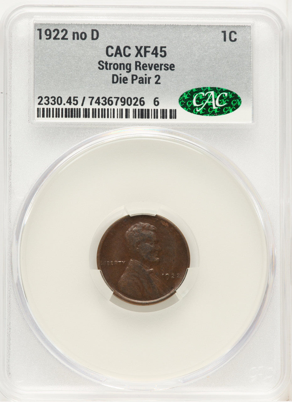 1922 No D Strong Reverse BN Lincoln Cent CACG XF45