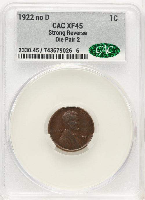 1922 No D Strong Reverse BN Lincoln Cent CACG XF45