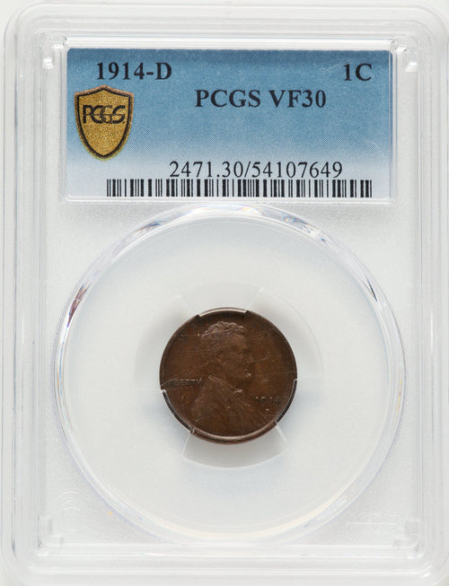 1914-D 1C BN Lincoln Cent PCGS VF30