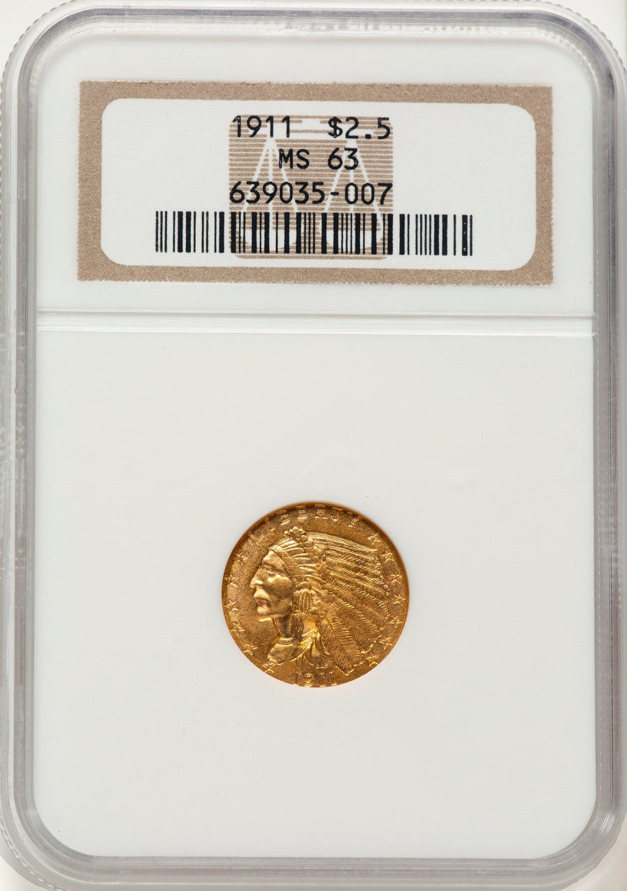 1911 $2.50 Indian Quarter Eagle NGC MS63
