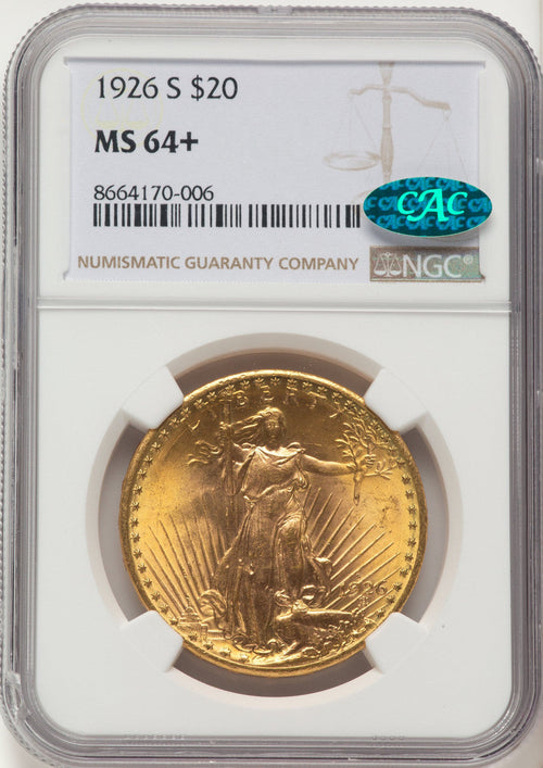 1926-S $20 CAC Saint-Gaudens Double Eagle NGC MS64+