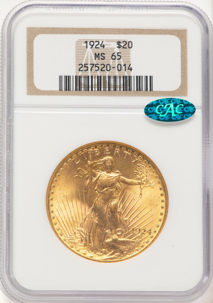 1924 $20 Saint CAC Saint-Gaudens Double Eagle NGC MS65