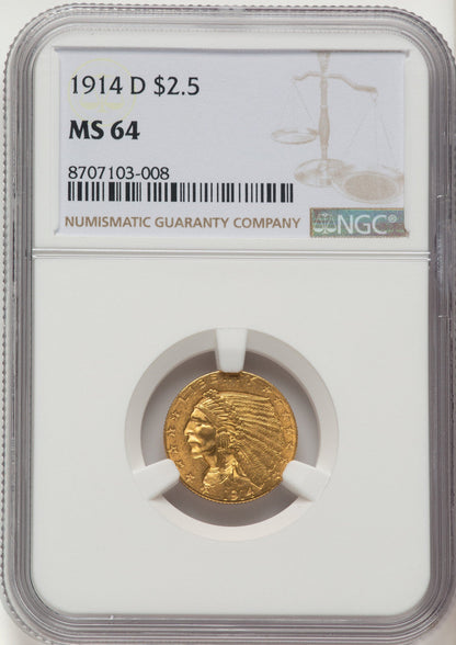 1914-D $2.50 Indian Quarter Eagle NGC MS64