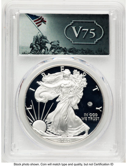 2020-W Proof Silver Eagle V75 Privy 1 oz V75 Label PCGS PR70