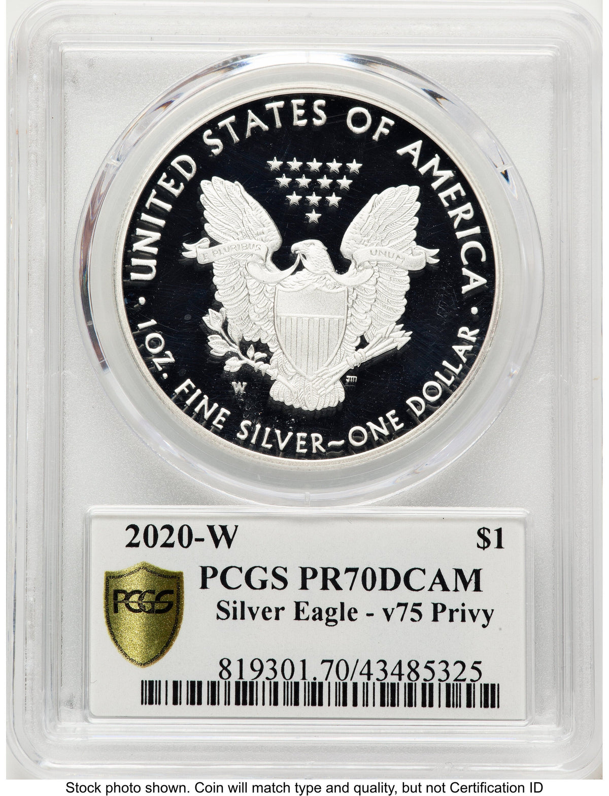 2020-W Proof Silver Eagle V75 Privy 1 oz V75 Label PCGS PR70