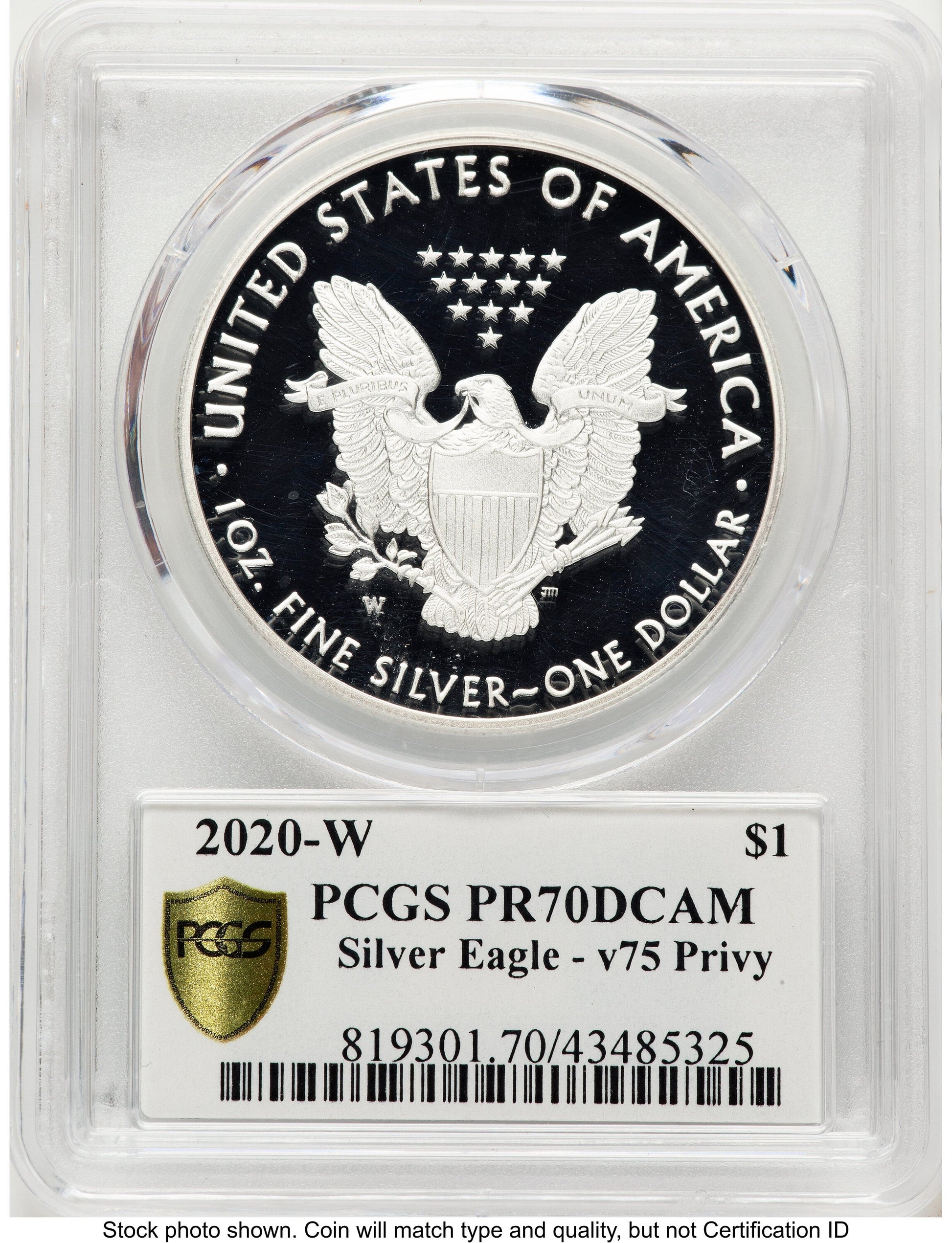 2020-W Proof Silver Eagle V75 Privy 1 oz V75 Label PCGS PR70