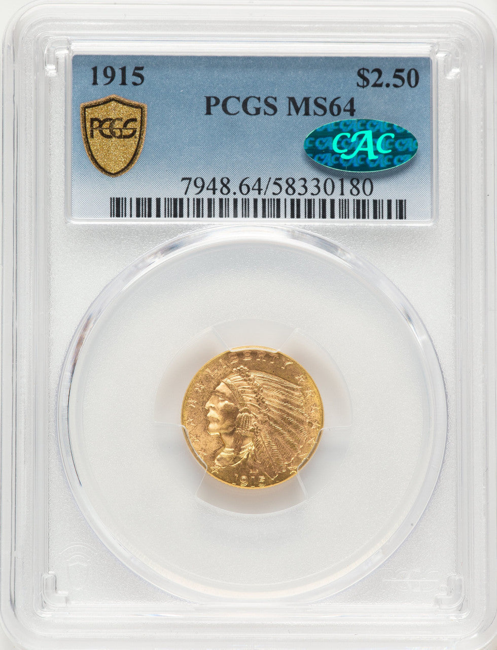 1915 $2.50 CAC Indian Quarter Eagle PCGS MS64