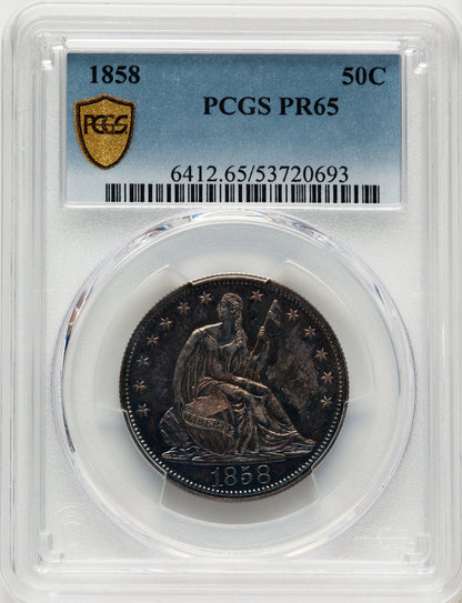 1858 50C Proof Seated Half Dollar PCGS PR65