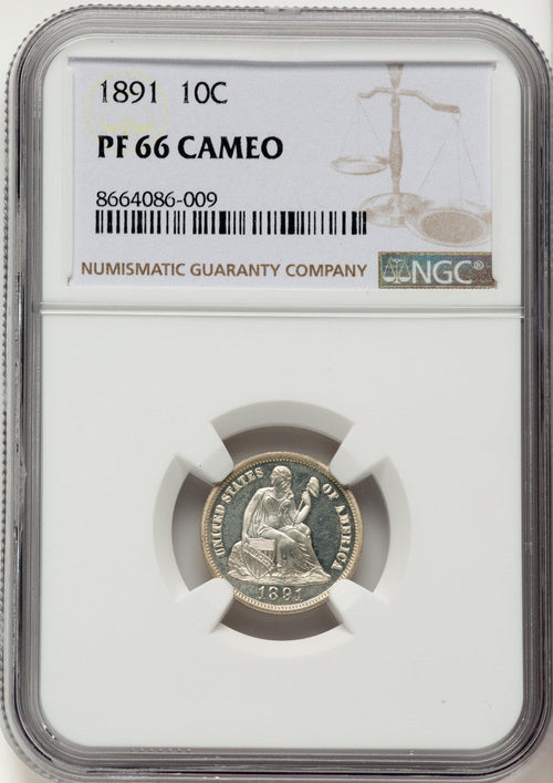 1891 10C CA Proof Seated Dime NGC PR66