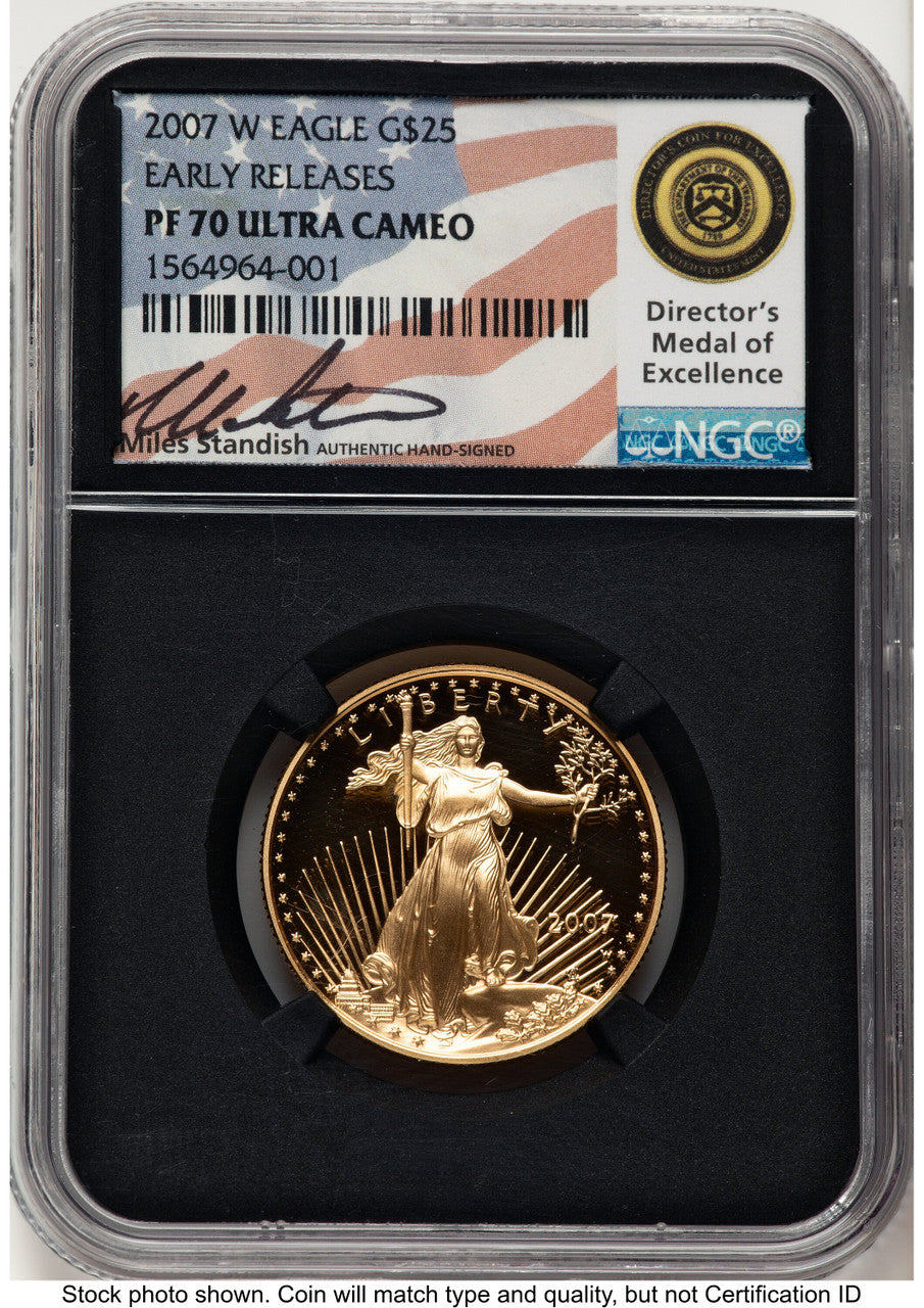 2007-W Proof Gold Eagle 1/2 oz ER Miles Standish NGC PF70