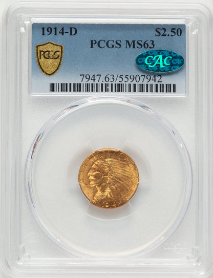 1914-D $2.50 CAC Indian Quarter Eagle PCGS MS63