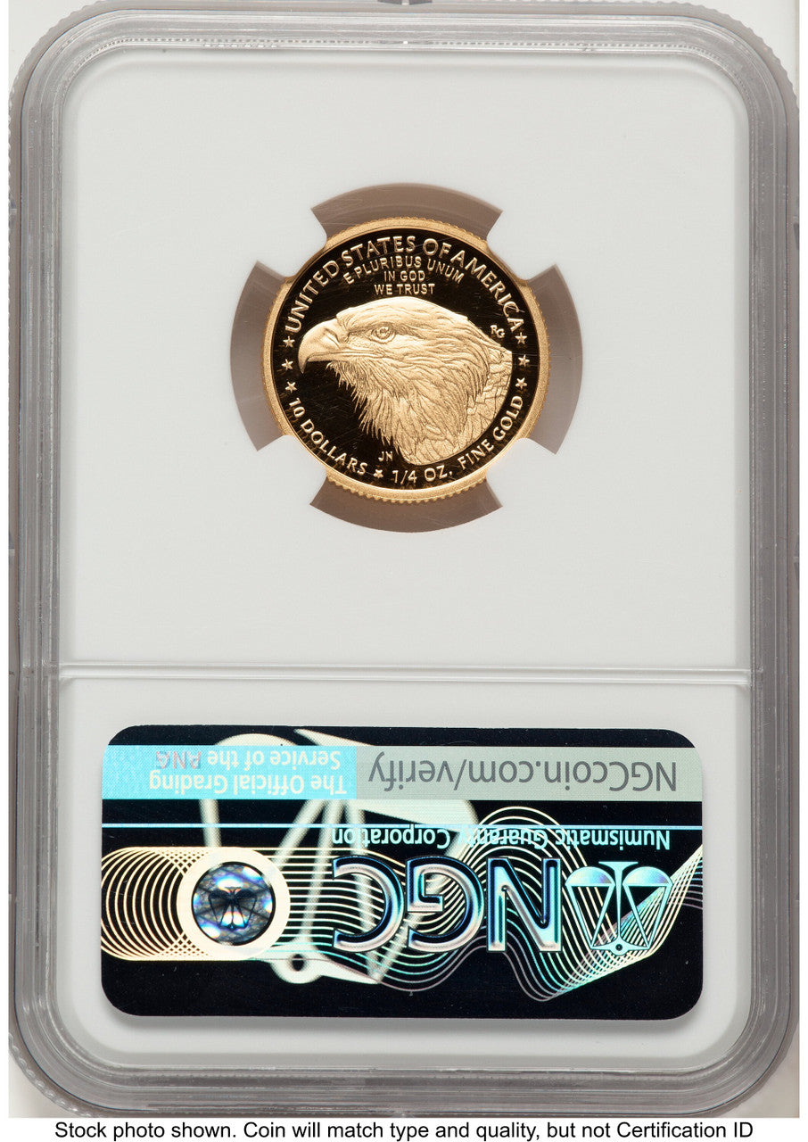 2021-W Type 2 Proof Gold Eagle 1/4 oz FR Eagle 35th Anniversary Label NGC PF70