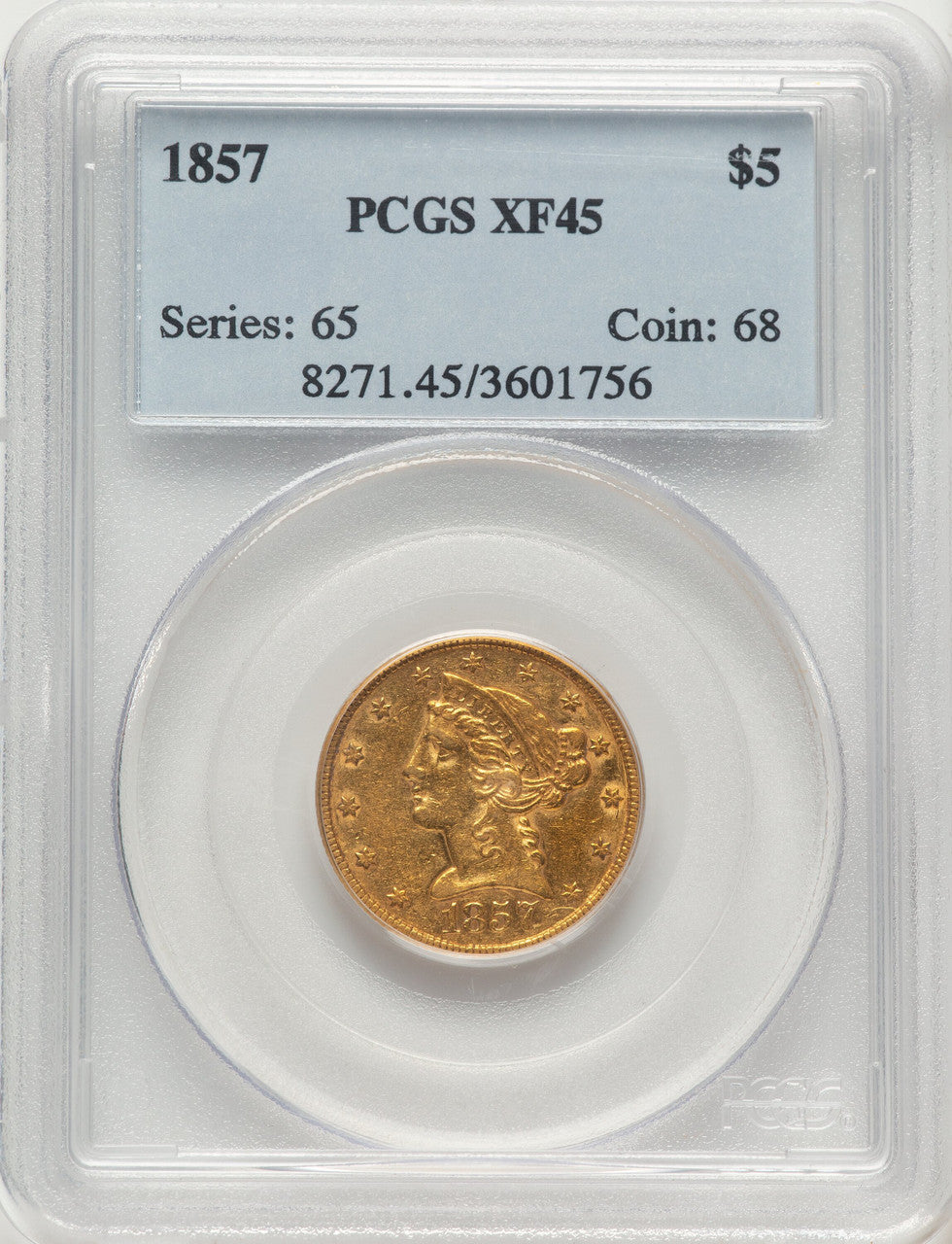 1857 $5 Liberty Half Eagle PCGS XF45