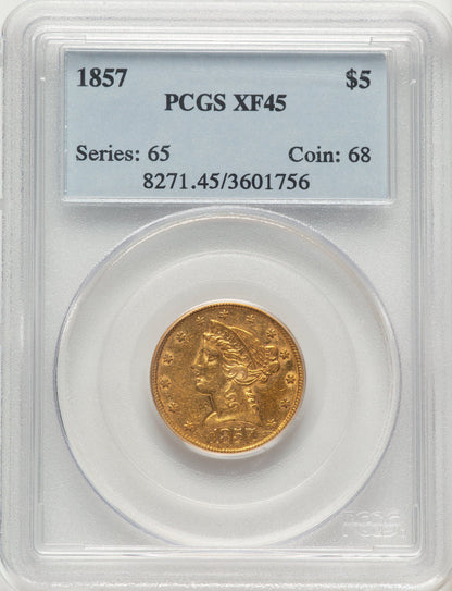 1857 $5 Liberty Half Eagle PCGS XF45