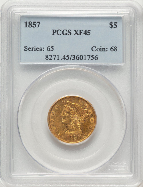1857 $5 Liberty Half Eagle PCGS XF45