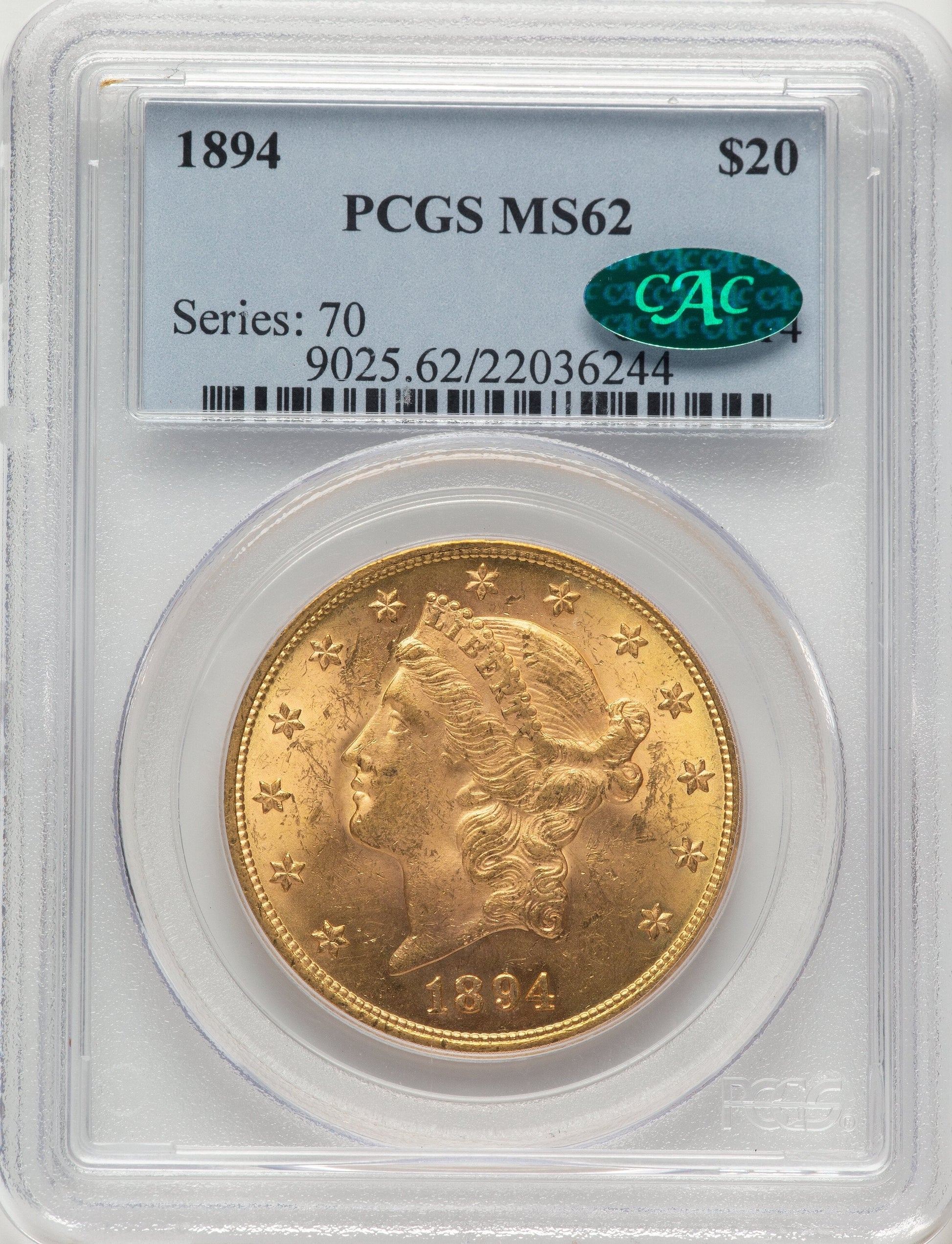 1894 $20 CAC Liberty Double Eagle PCGS MS62