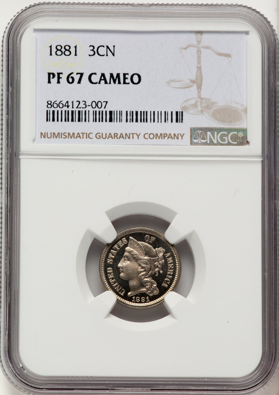 1881 3CN CA Proof Three Cent Nickel NGC PR67