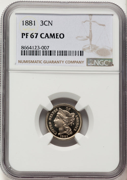 1881 3CN CA Proof Three Cent Nickel NGC PR67
