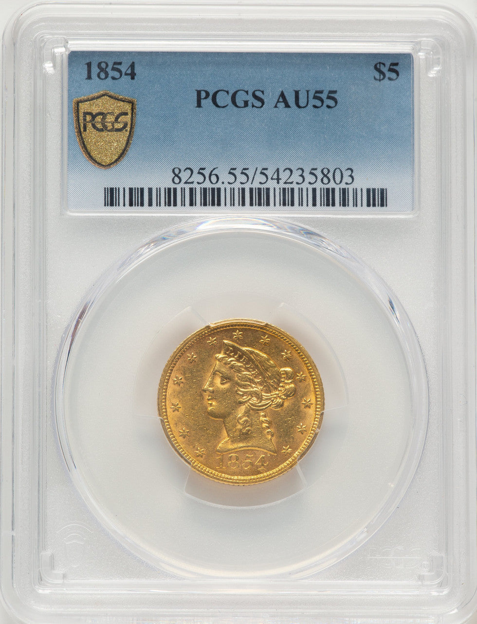 1854 $5 Liberty Half Eagle PCGS AU55