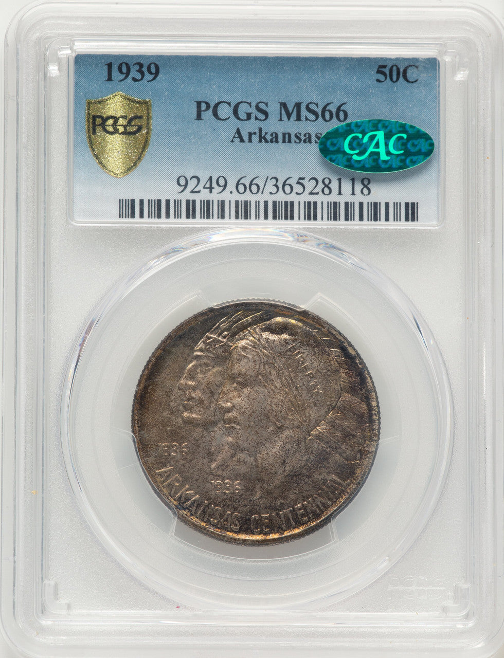 1939 50C Arkansas CAC Commemorative Silver PCGS MS66