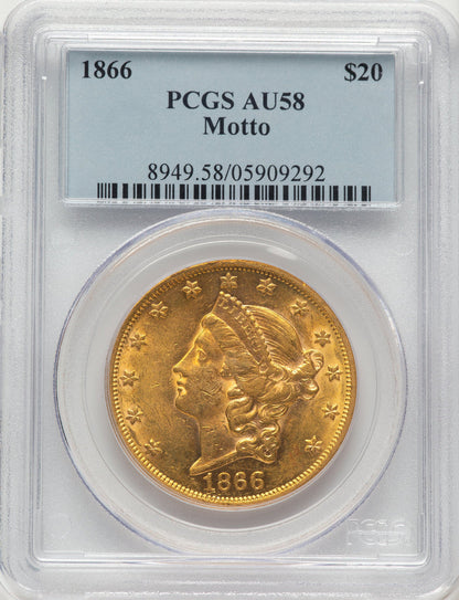 1866 $20 Liberty Double Eagle PCGS AU58