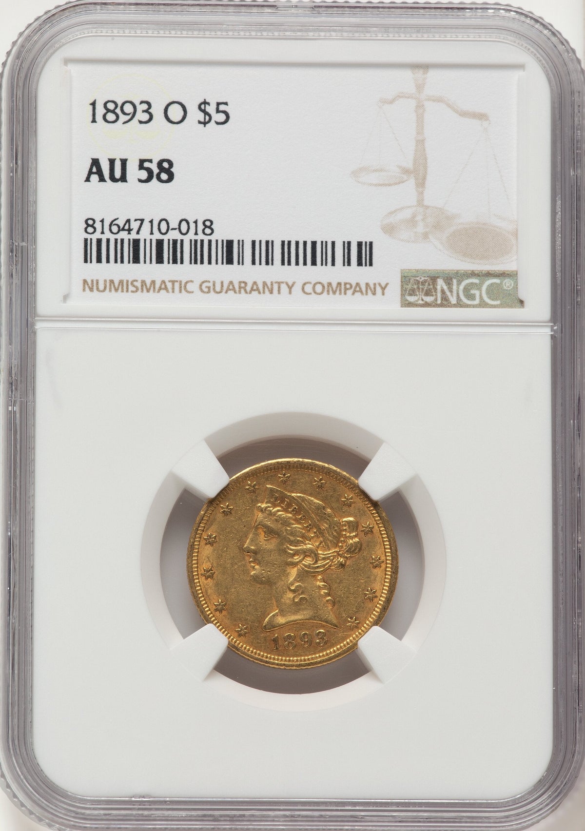 1893-O $5 Liberty Half Eagle NGC AU58