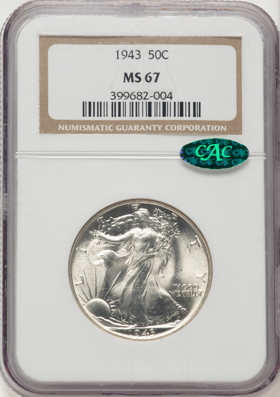 1943 50C CAC Walking Liberty Half Dollar NGC MS67