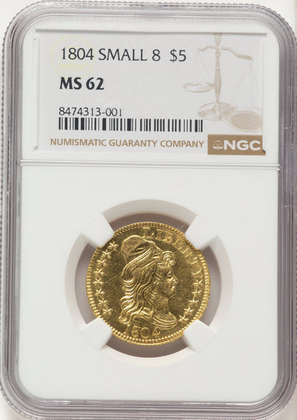 1804 $5 Small 8 Early Half Eagle NGC MS62