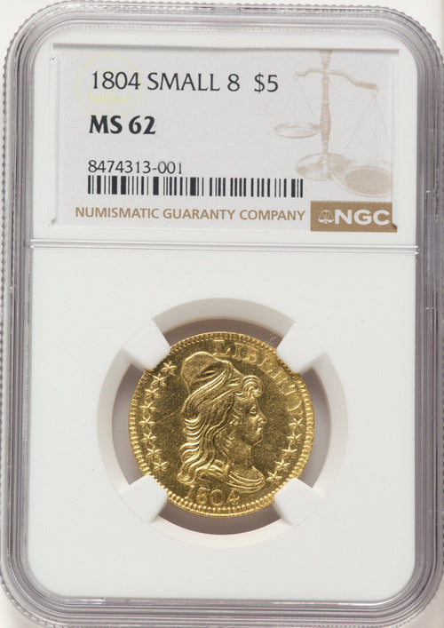 1804 $5 Small 8 Early Half Eagle NGC MS62