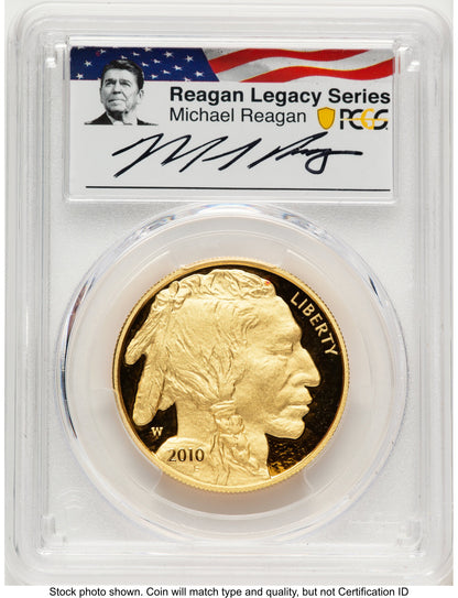 2010-W Proof Gold Buffalo 1 oz Reagan Legacy Series Michael Reagan Picture PCGS PR70