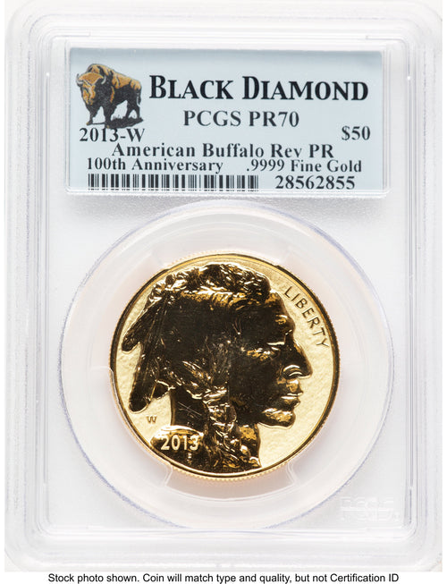 2013-W Reverse Proof Gold Buffalo 1 oz Black Diamond Bison Label PCGS PR70