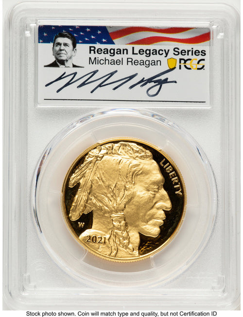 2021-W Proof Gold Buffalo 1 oz AR Reagan Legacy Series Michael Reagan Picture PCGS PR70