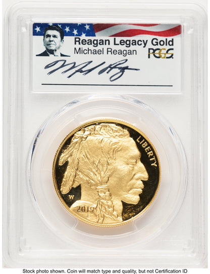 2019-W Proof Gold Buffalo 1 oz FDI Reagan Legacy Series Michael Reagan Picture PCGS PR70