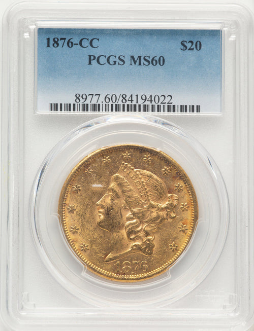 1876-CC $20 Liberty Double Eagle PCGS MS60
