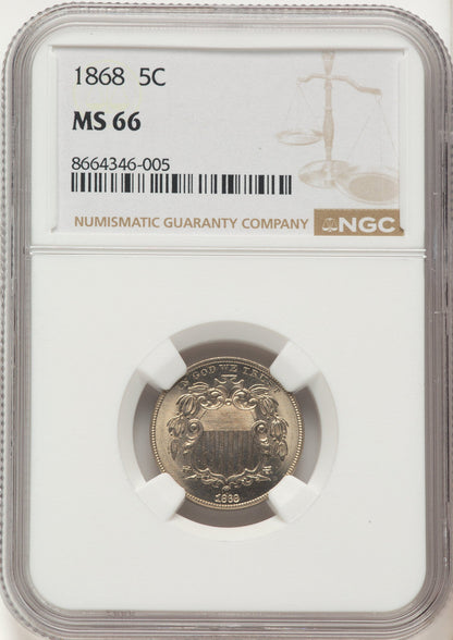 1868 5C Shield Nickel NGC MS66