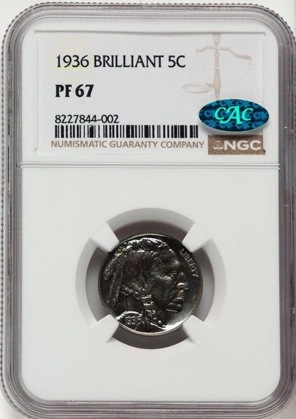 1936 5C Type Two Brilliant CAC Proof Buffalo Nickel NGC PR67