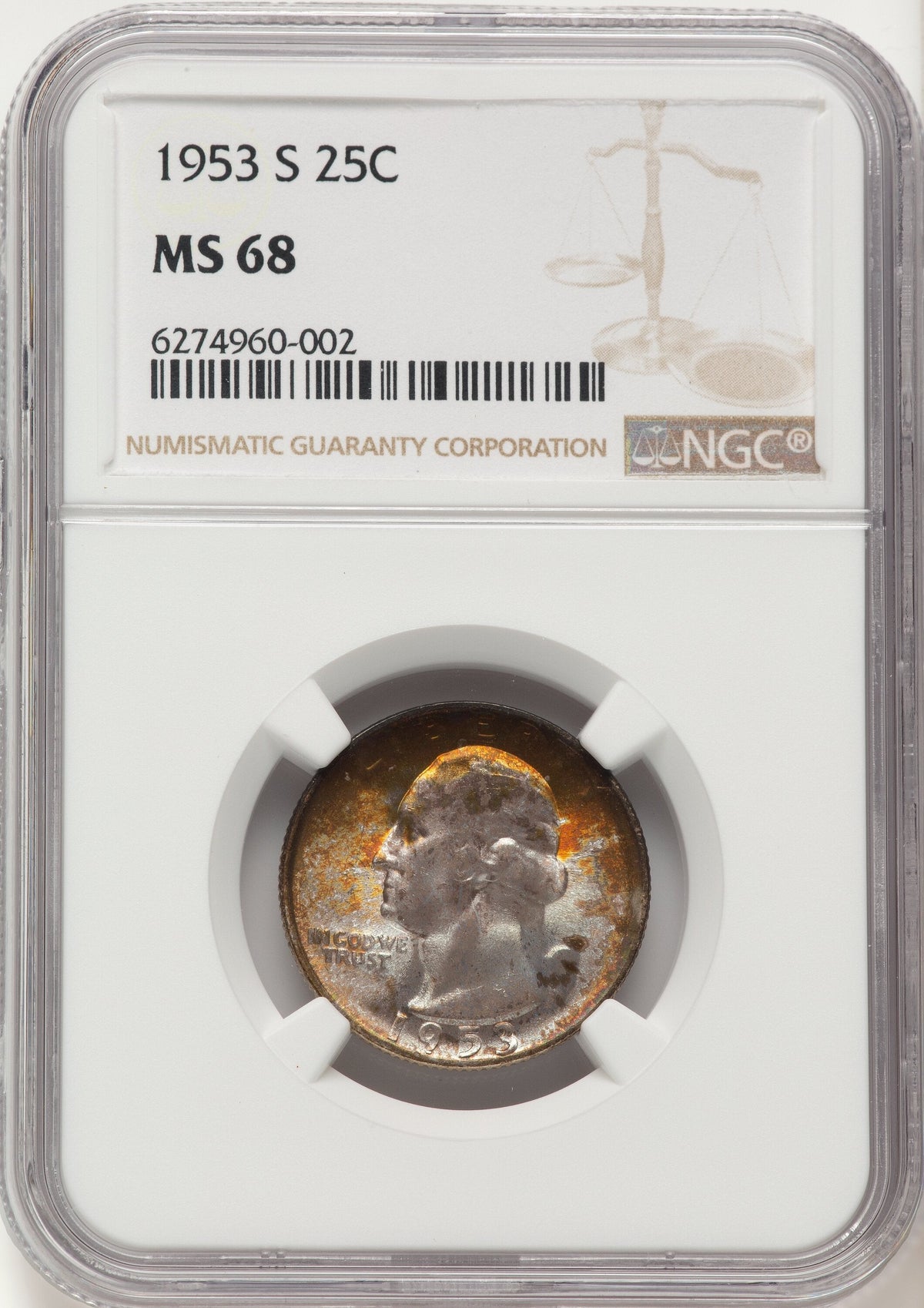 1953-S 25C Washington Quarter NGC MS68