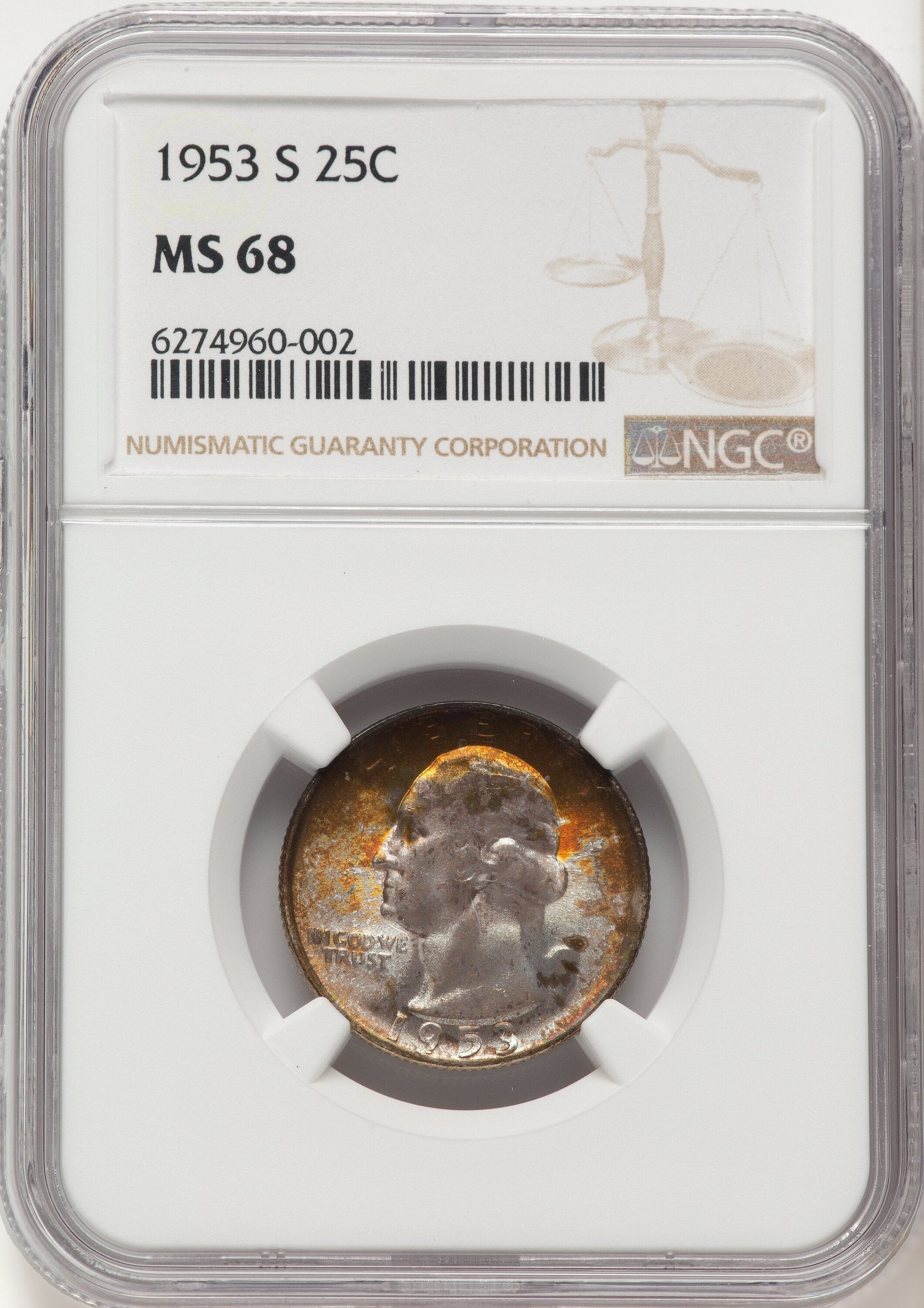 1953-S 25C Washington Quarter NGC MS68