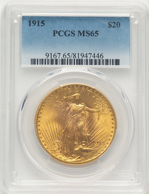 1915 $20 Blue Gradient Saint-Gaudens Double Eagle PCGS MS65