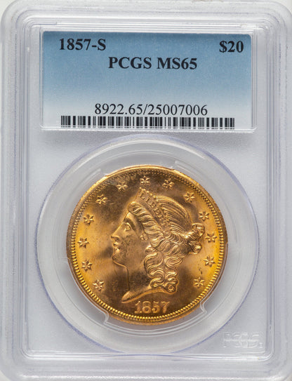 1857-S $20 Liberty Double Eagle PCGS MS65