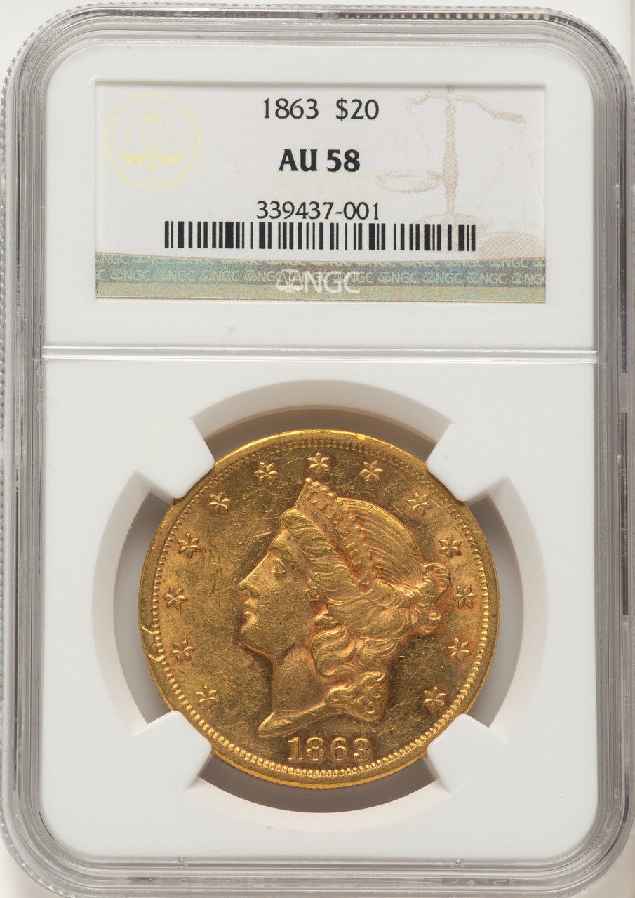 1863 $20 Liberty Double Eagle NGC AU58