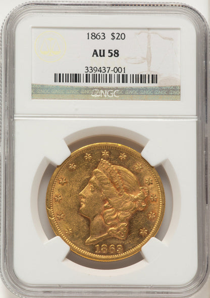 1863 $20 Liberty Double Eagle NGC AU58