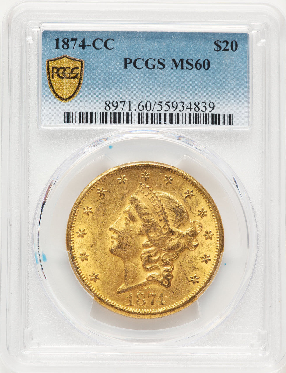 1874-CC $20 Liberty Double Eagle PCGS MS60