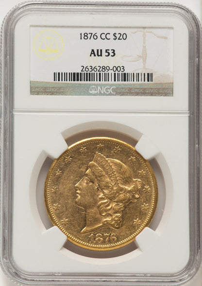 1876-CC $20 Liberty Double Eagle NGC AU53