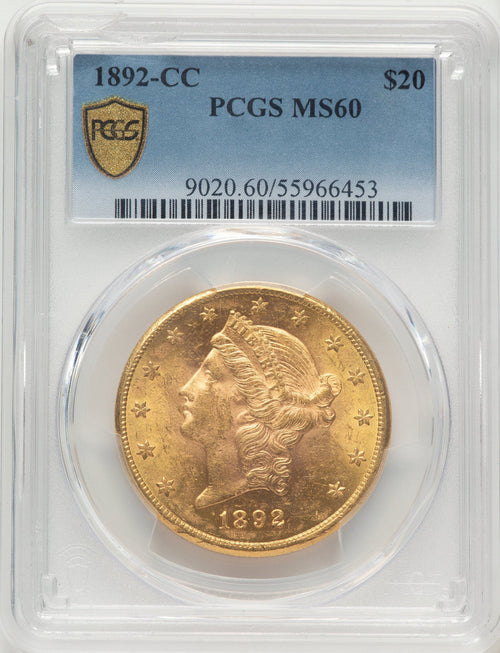 1892-CC $20 Liberty Double Eagle PCGS MS60