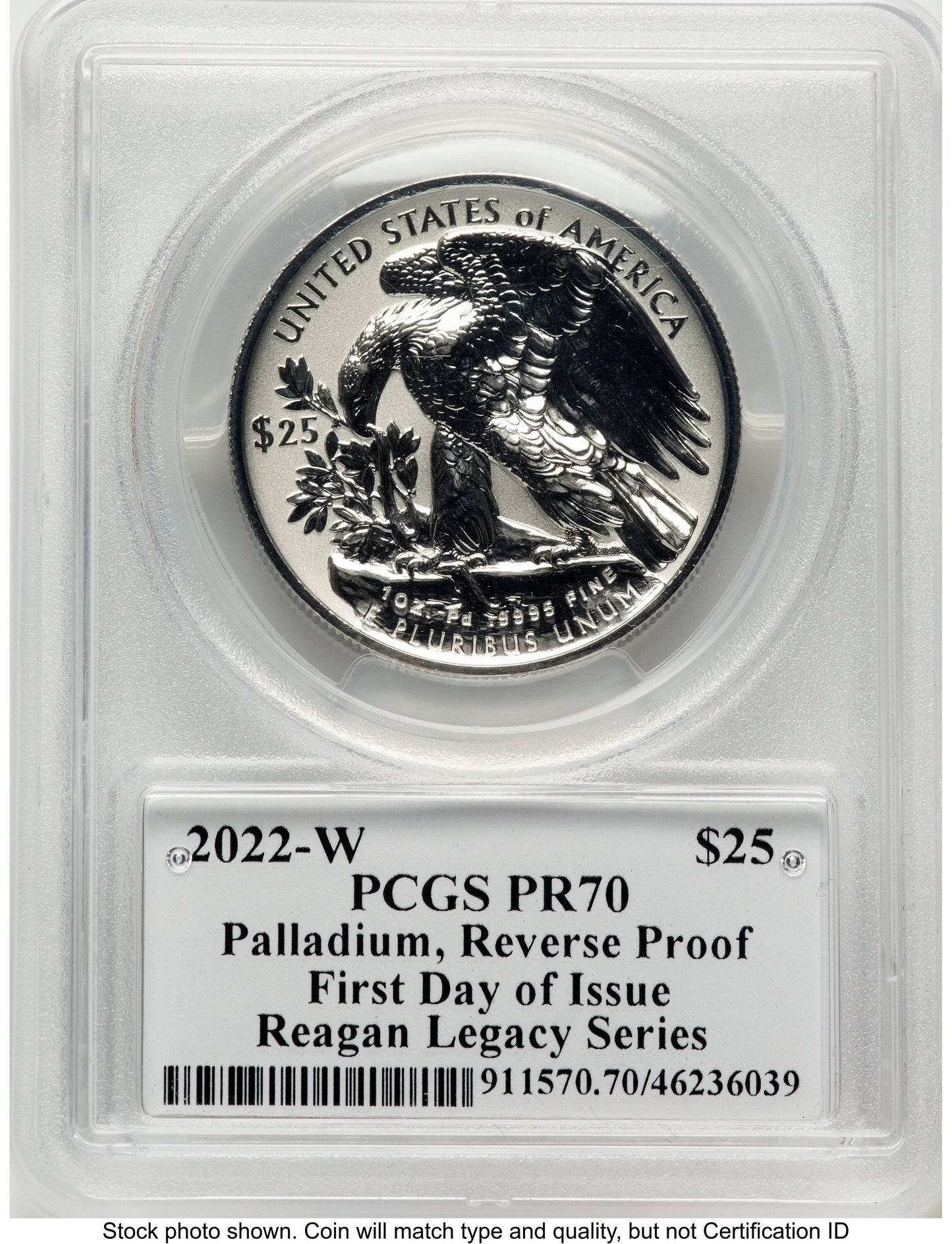 2022-W Palladium Eagle 1 oz REV FDI Reagan Legacy Series Michael Reagan Picture PCGS PR70