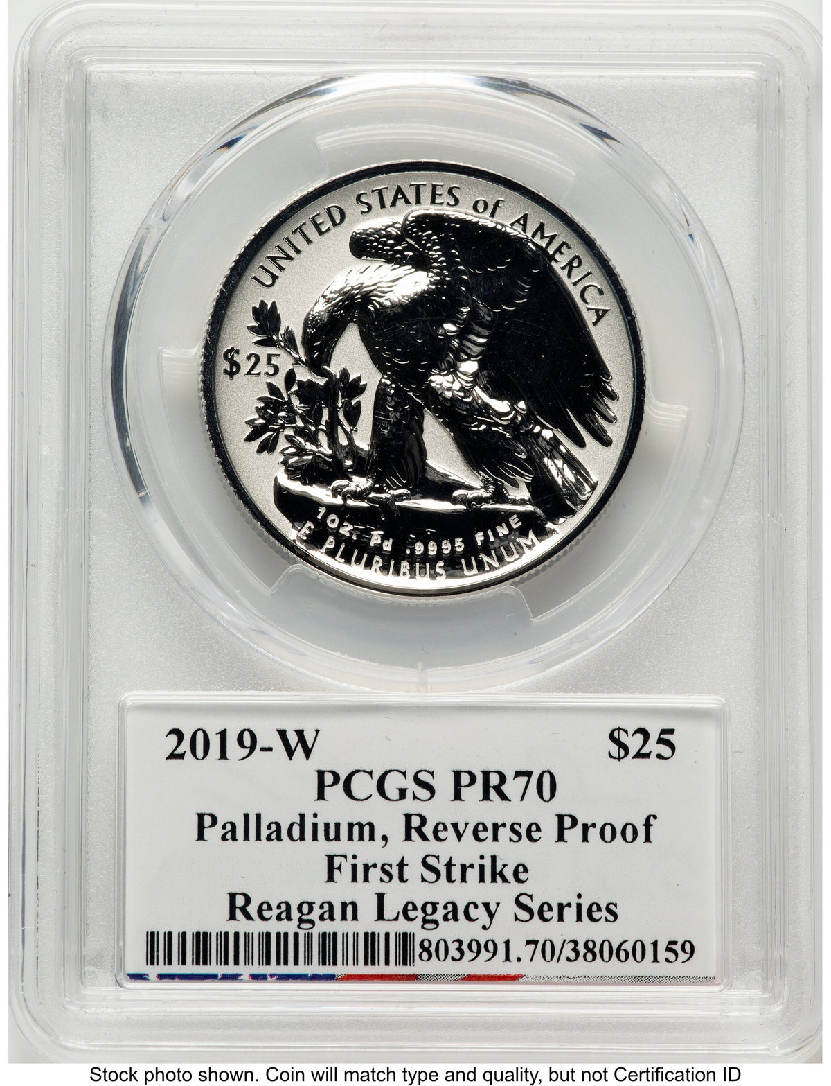 2019-W Palladium Eagle 1 oz REV FS Reagan Legacy Series Michael Reagan PCGS PR70
